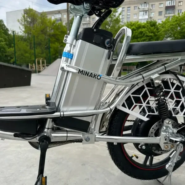 Вантажний електровелосипед Minako V.12 LUX (18", 600W, 60V, 18Ah, 50 км/год) - модель 2023 року з усиленим аккумулятором